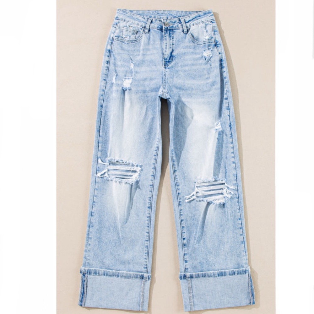 Beau Blue Light Wash Distressed Flare Jeans - Picture 5 of 13